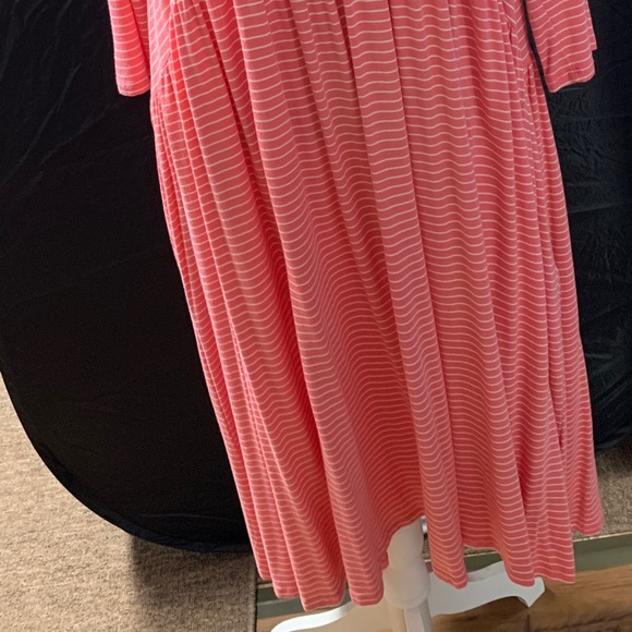 Agnes & Dora Muse Midi Dress Coral & Ivory Stripes - Picture 3 of 7